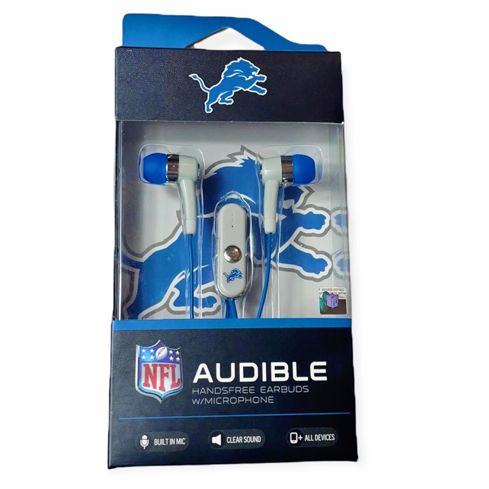 NFL Detroit Lions Team Logo Earphones Headphones with Microphone by Mizco New